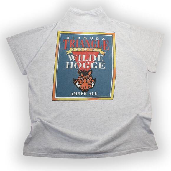 Vintage 90s Grey Bermuda Triangle Brewery Graphic Tee - Picture 1 of 8